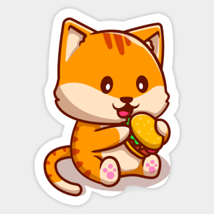 Cute Cat Eating Burger Sticker